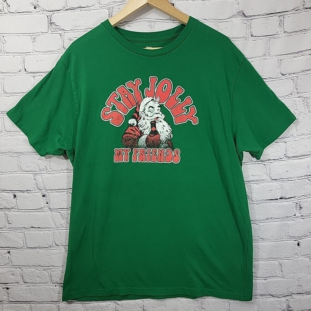 Stay Jolly My Friends Mens T-Shirt XL‎ Holiday Christmas Green Santa Claus